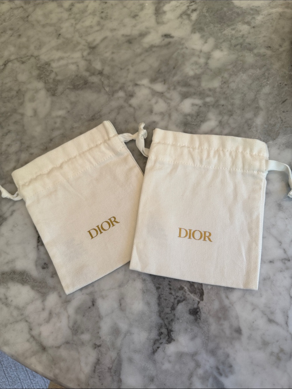Dior Cream Drawstring Pouch Duo with Gold Logo